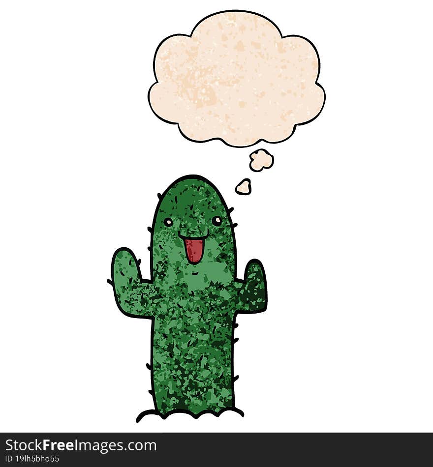 cartoon cactus and thought bubble in grunge texture pattern style