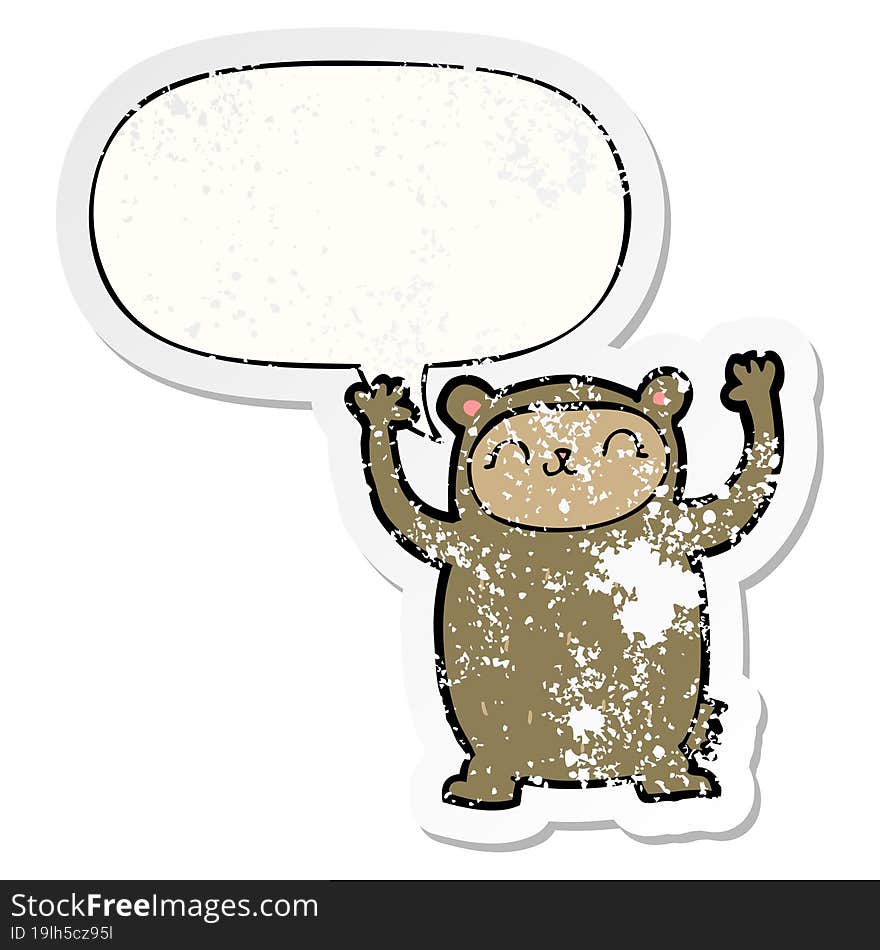 cute cartoon bear and speech bubble distressed sticker