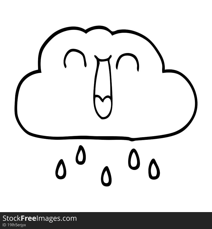 Line Drawing Cartoon Of A Happy Rain Cloud