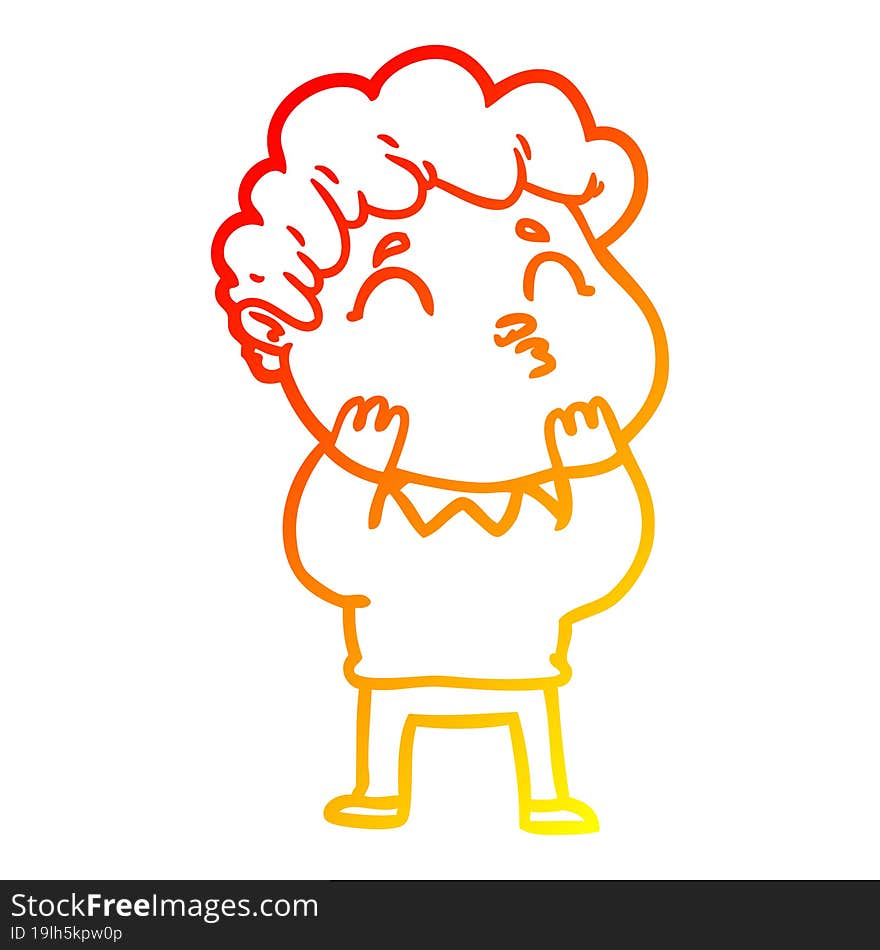 warm gradient line drawing cartoon man pouting