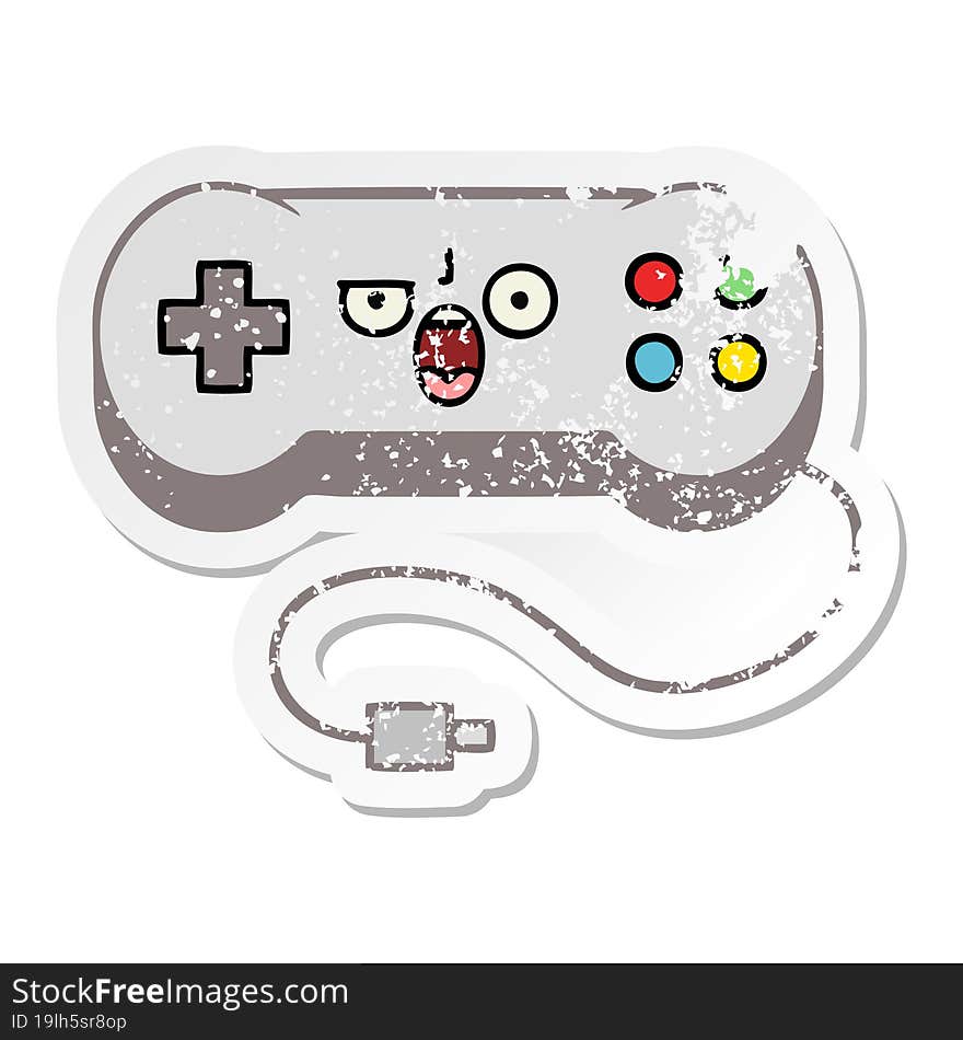 Distressed Sticker Of A Cute Cartoon Game Controller