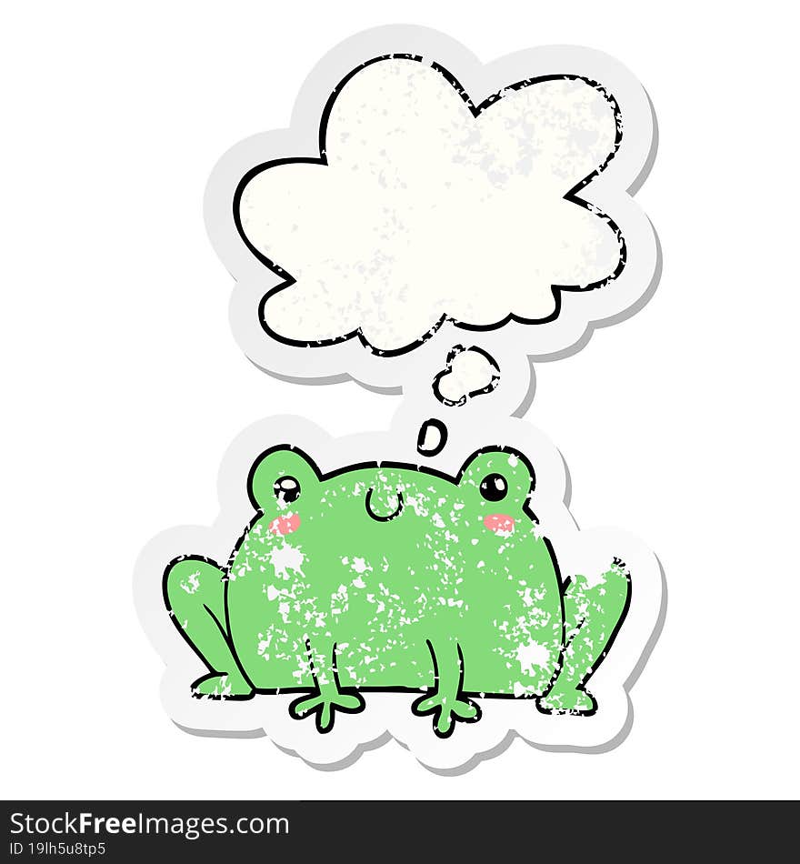 Cartoon Frog And Thought Bubble As A Distressed Worn Sticker