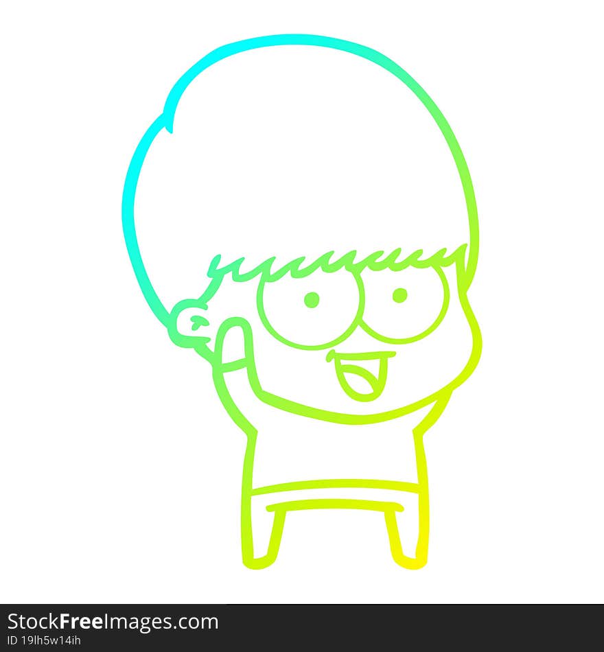 Cold Gradient Line Drawing Happy Cartoon Boy Waving