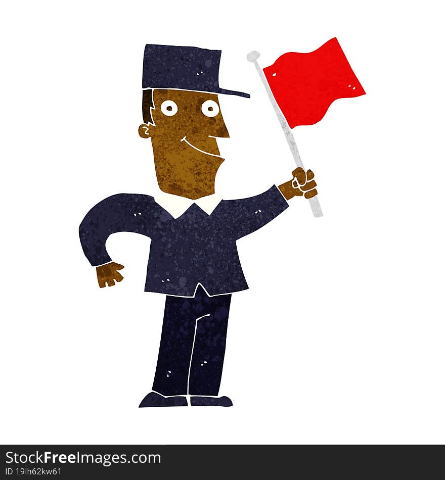 cartoon man waving flag