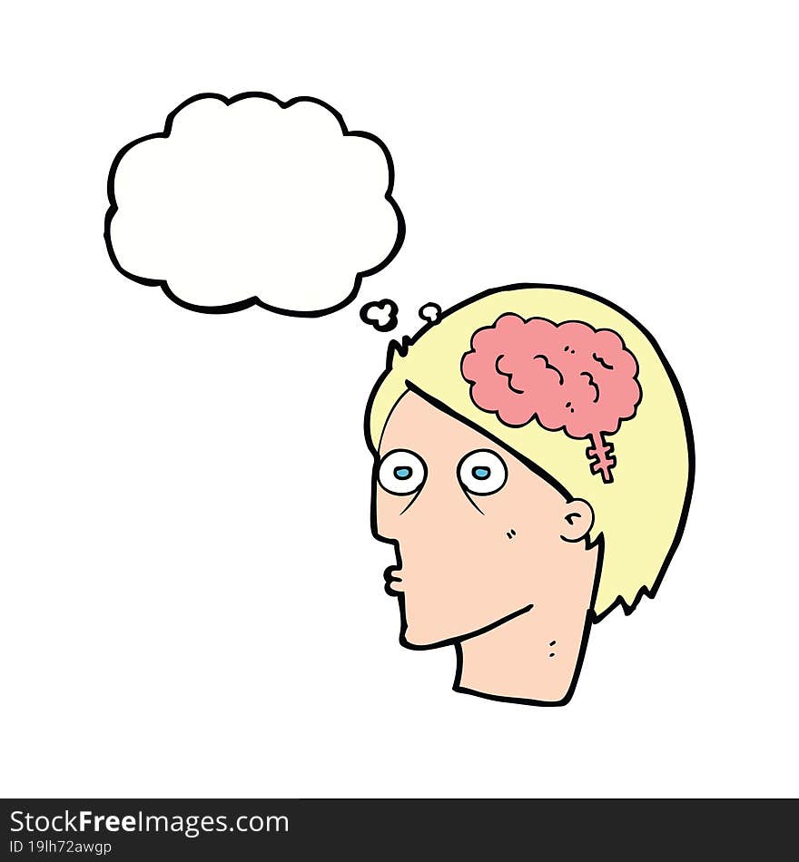 cartoon head with brain symbol with thought bubble