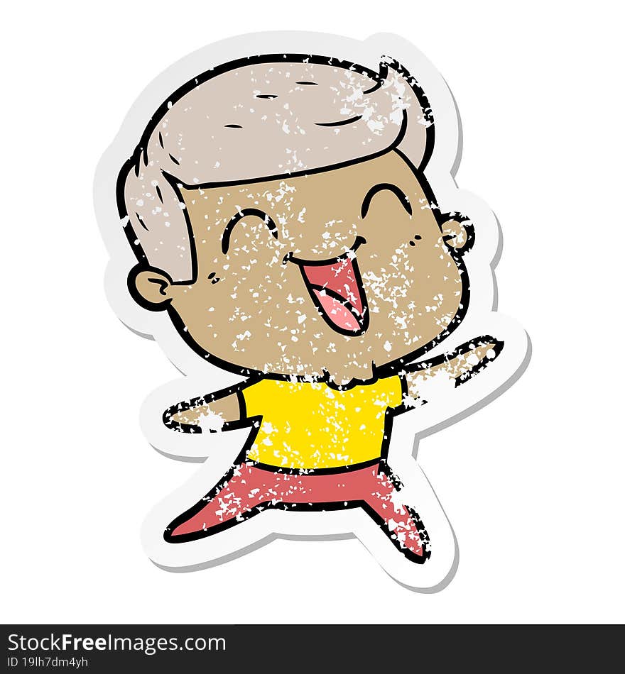 distressed sticker of a cartoon man laughing