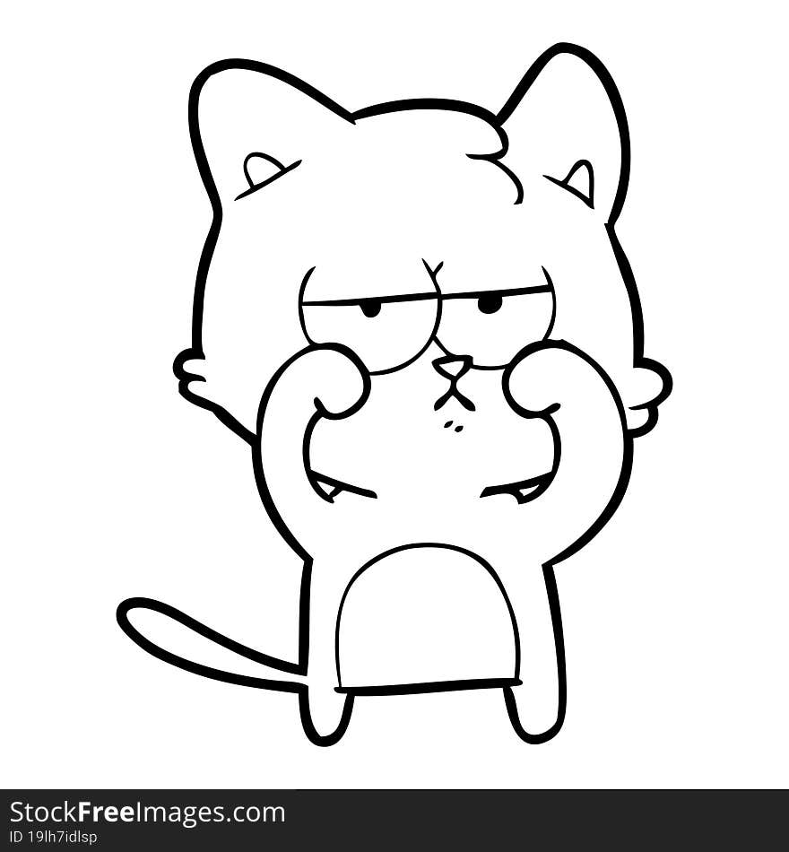 tired cartoon cat rubbing eyes. tired cartoon cat rubbing eyes