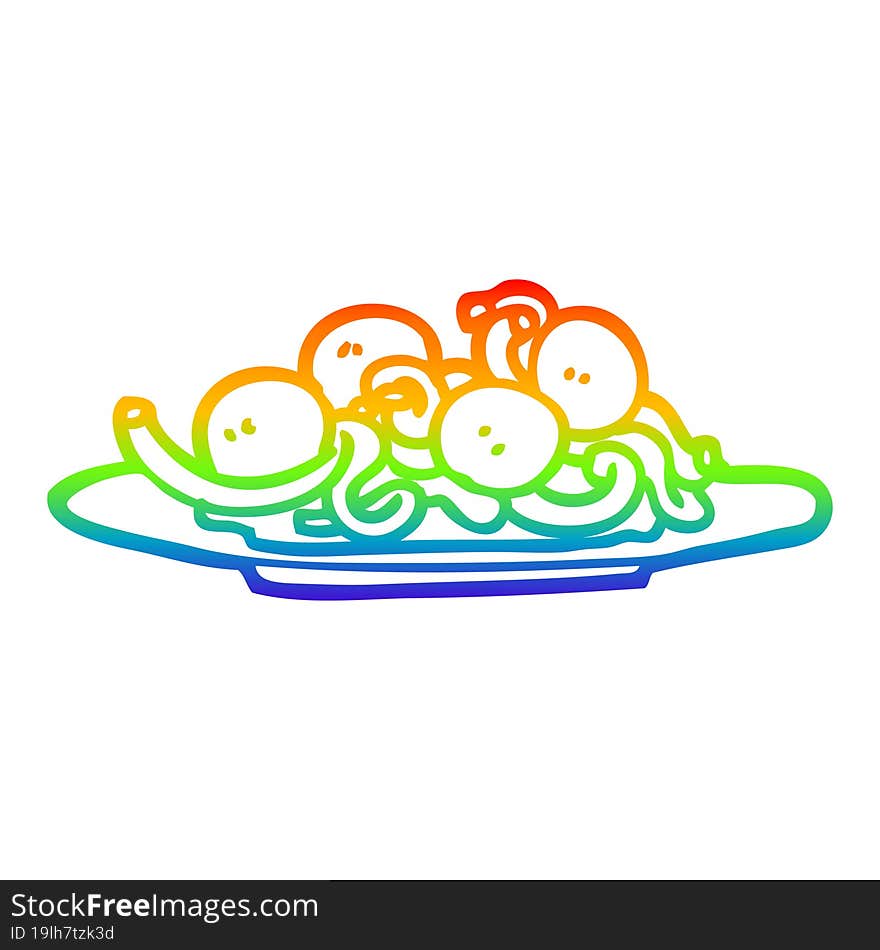 rainbow gradient line drawing cartoon spaghetti and meatballs