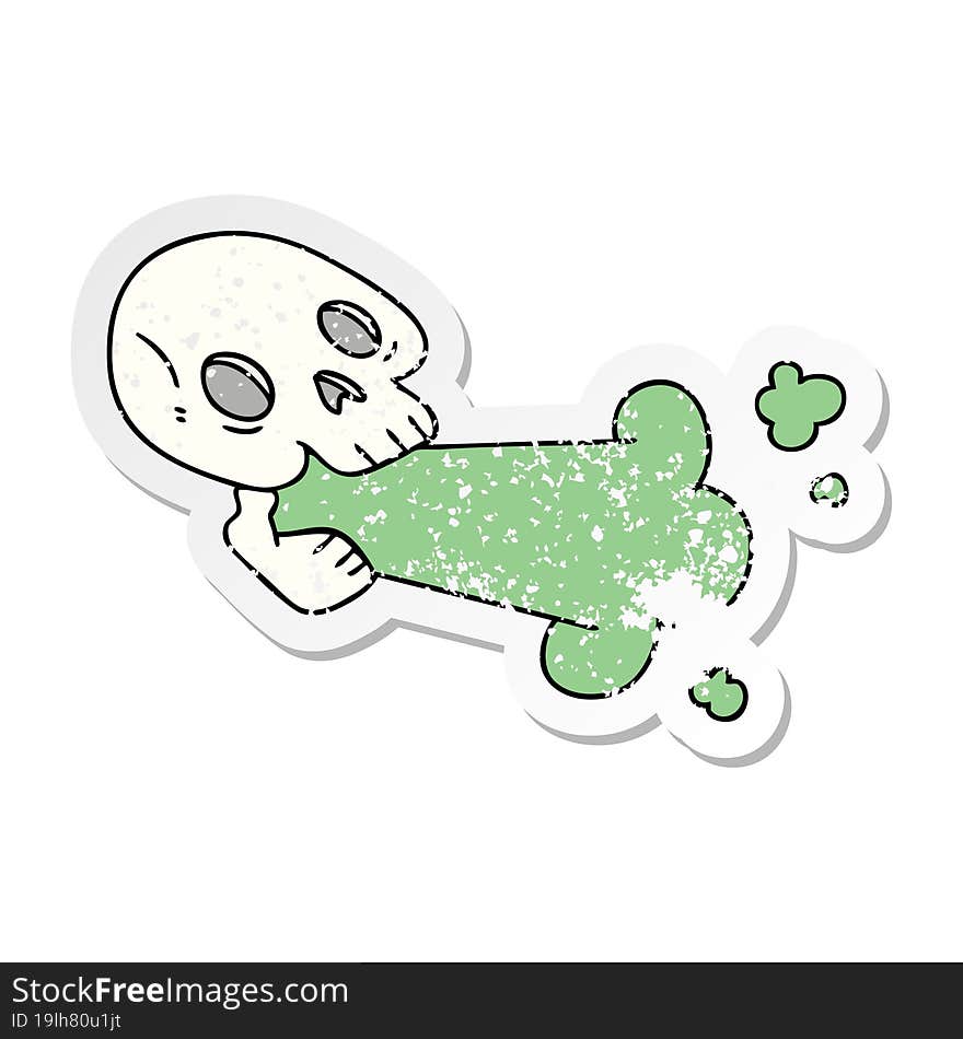 Distressed Sticker Of A Quirky Hand Drawn Cartoon Skull