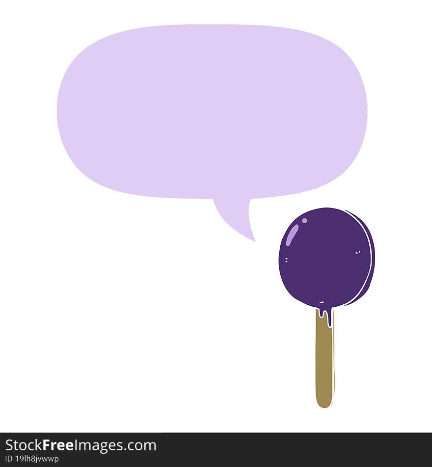 cartoon lollipop and speech bubble in retro style