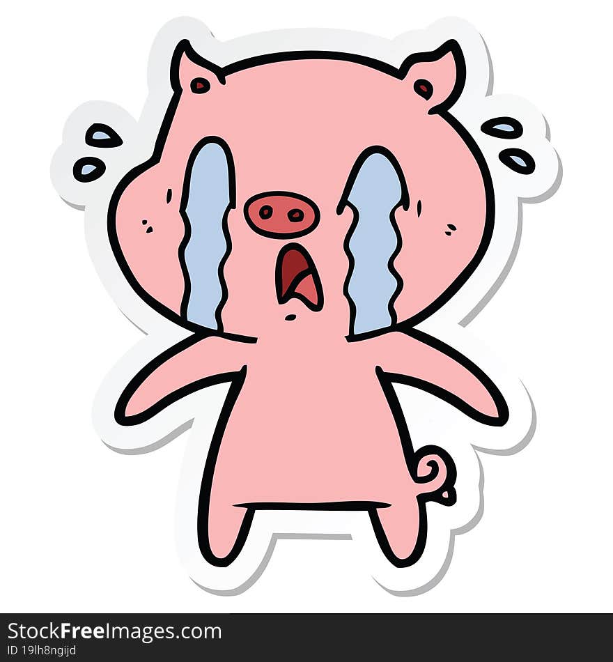 sticker of a crying pig cartoon