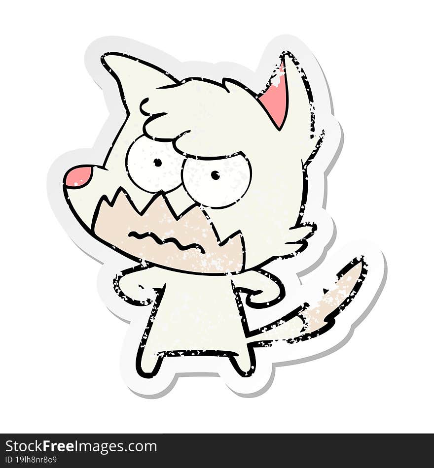 distressed sticker of a cartoon annoyed fox