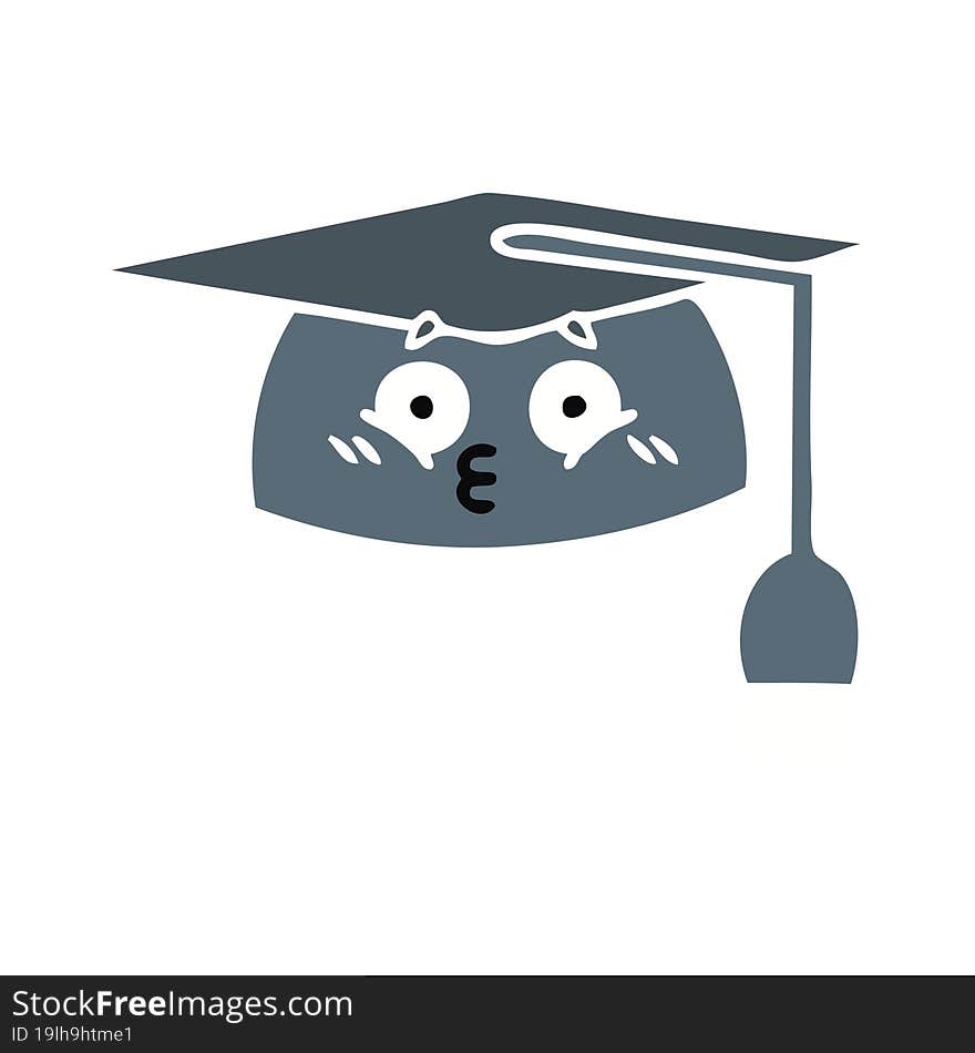 flat color retro cartoon graduation hat