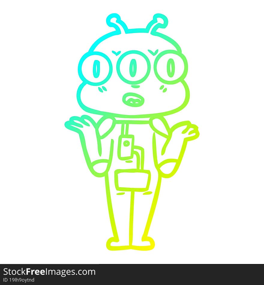 cold gradient line drawing cartoon three eyed alien shrugging