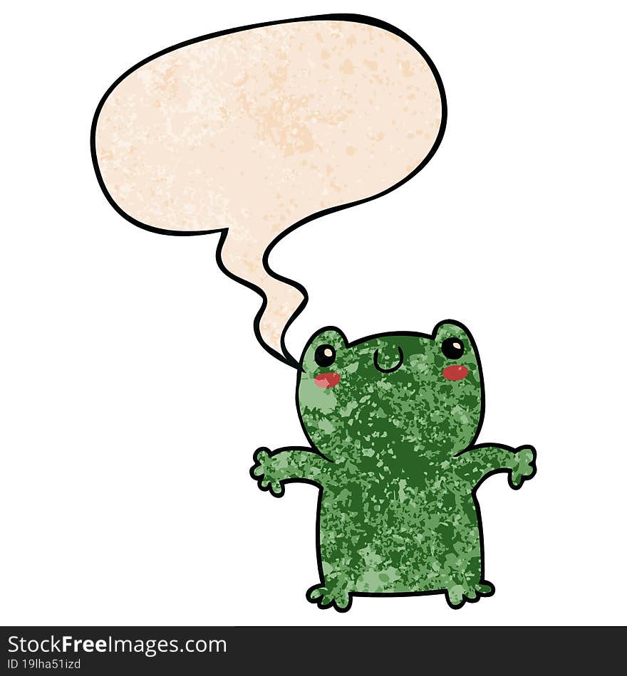 cartoon frog and speech bubble in retro texture style