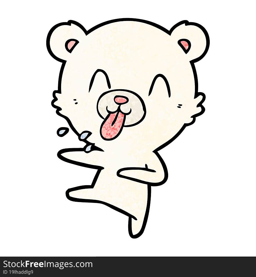 rude cartoon dancing polar bear sticking out tongue. rude cartoon dancing polar bear sticking out tongue