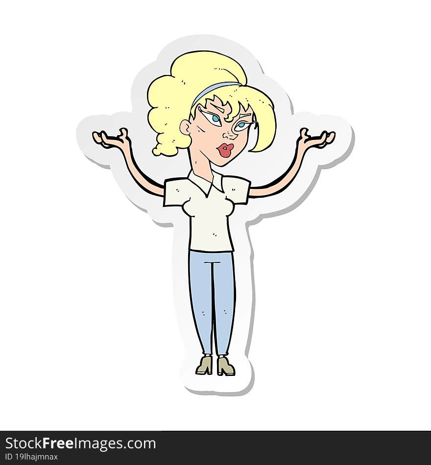 Sticker Of A Cartoon Woman Raising Hands In Air