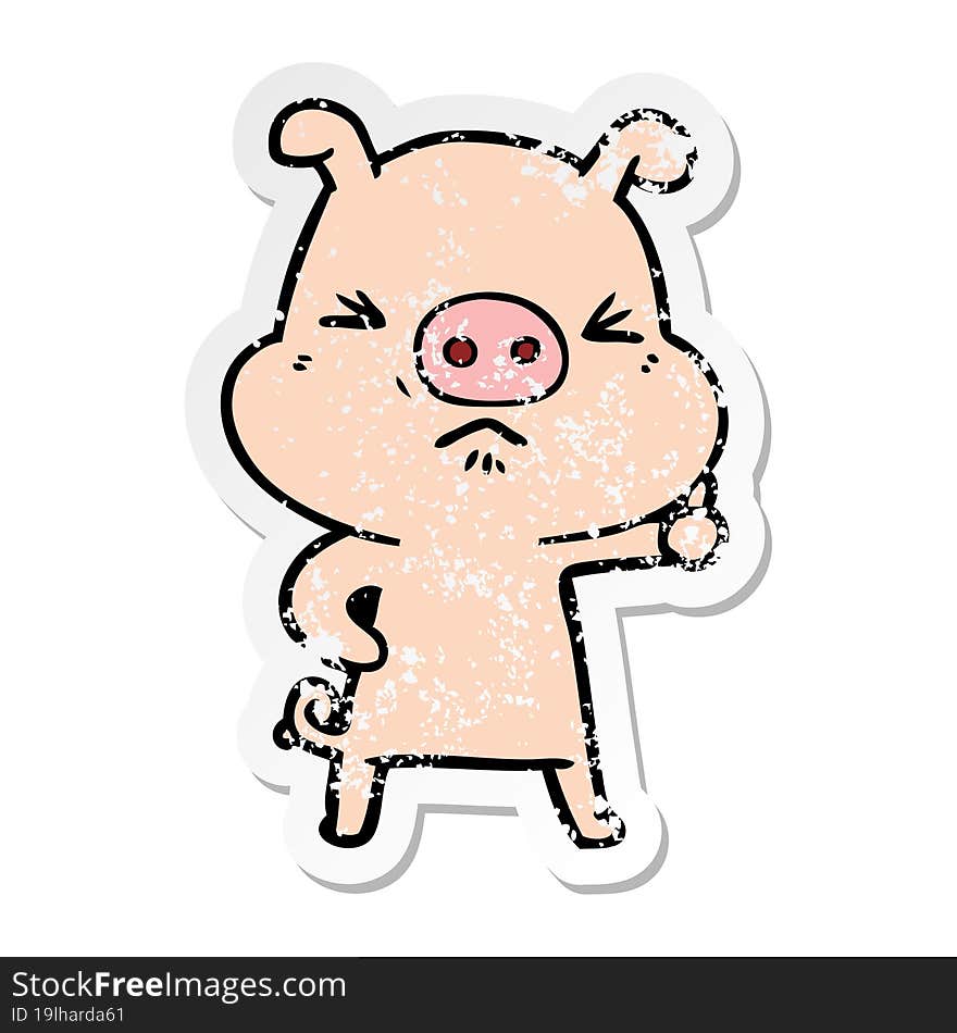 distressed sticker of a cartoon angry pig