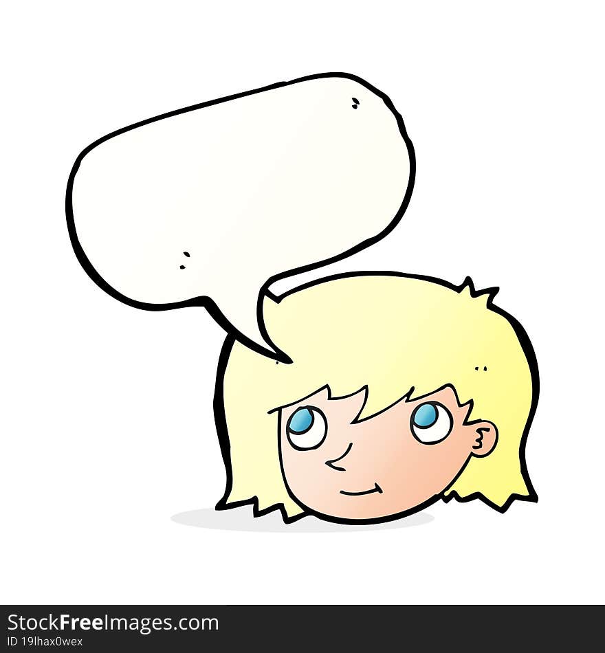 cartoon female face with speech bubble