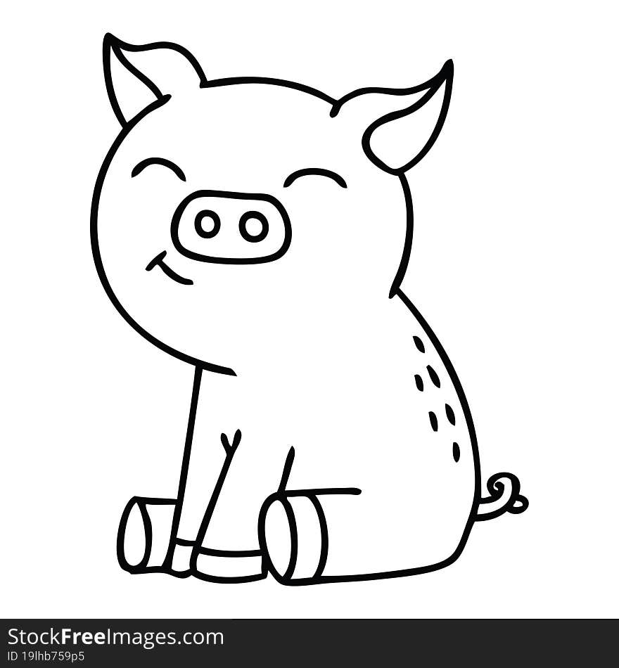 quirky line drawing cartoon pig