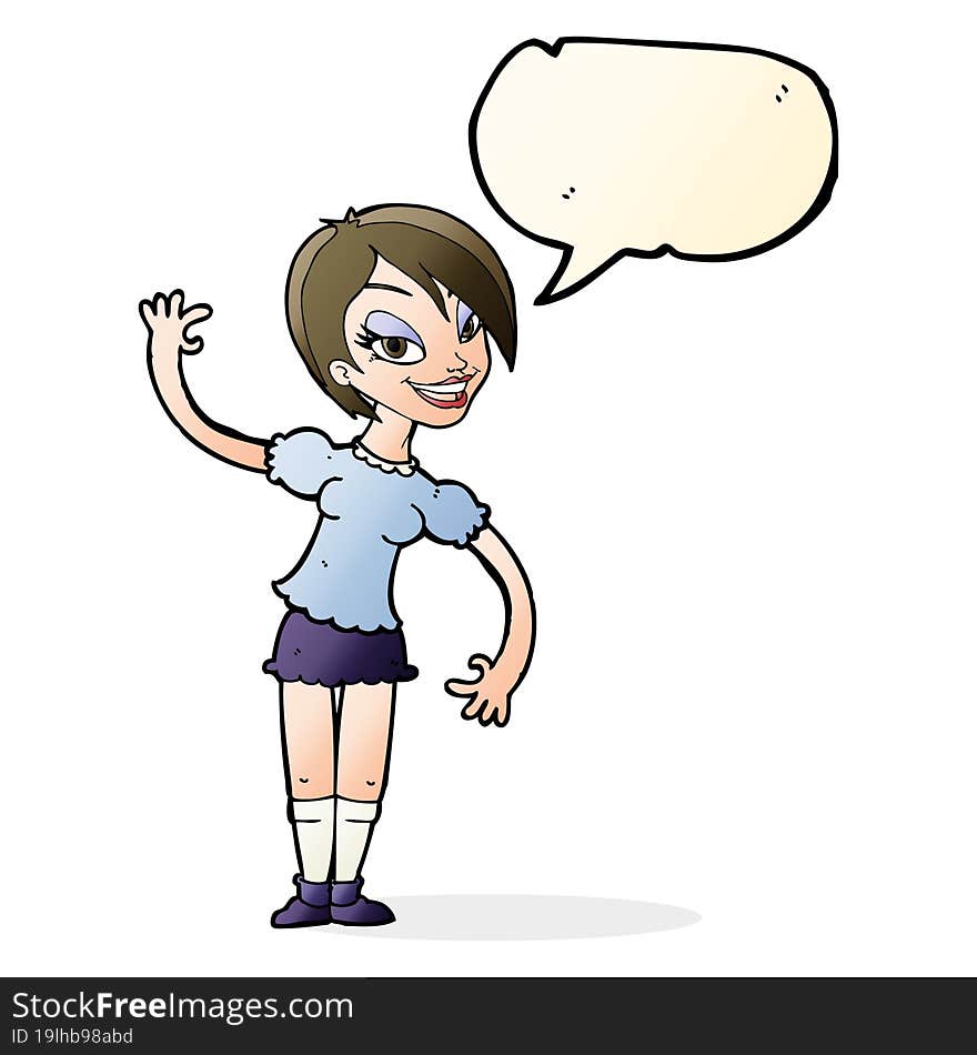 Cartoon Girl Waving With Speech Bubble