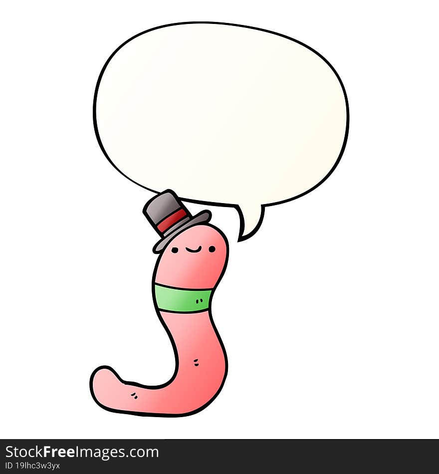 cute cartoon worm with speech bubble in smooth gradient style