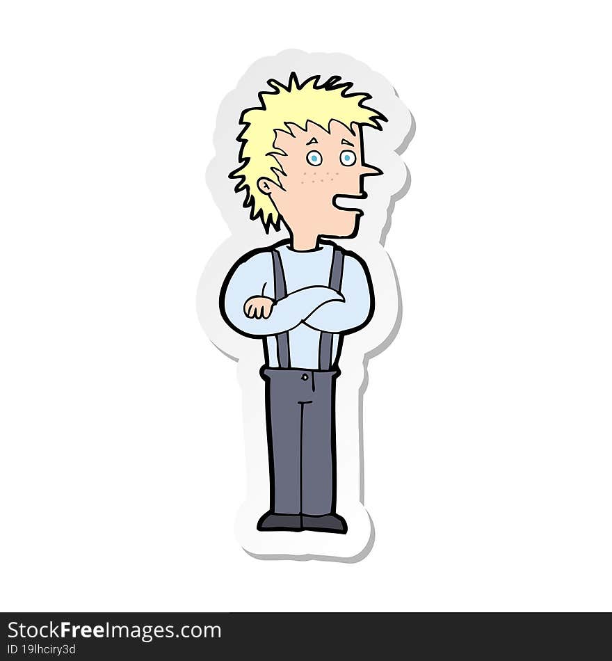 sticker of a cartoon boy with folded arms