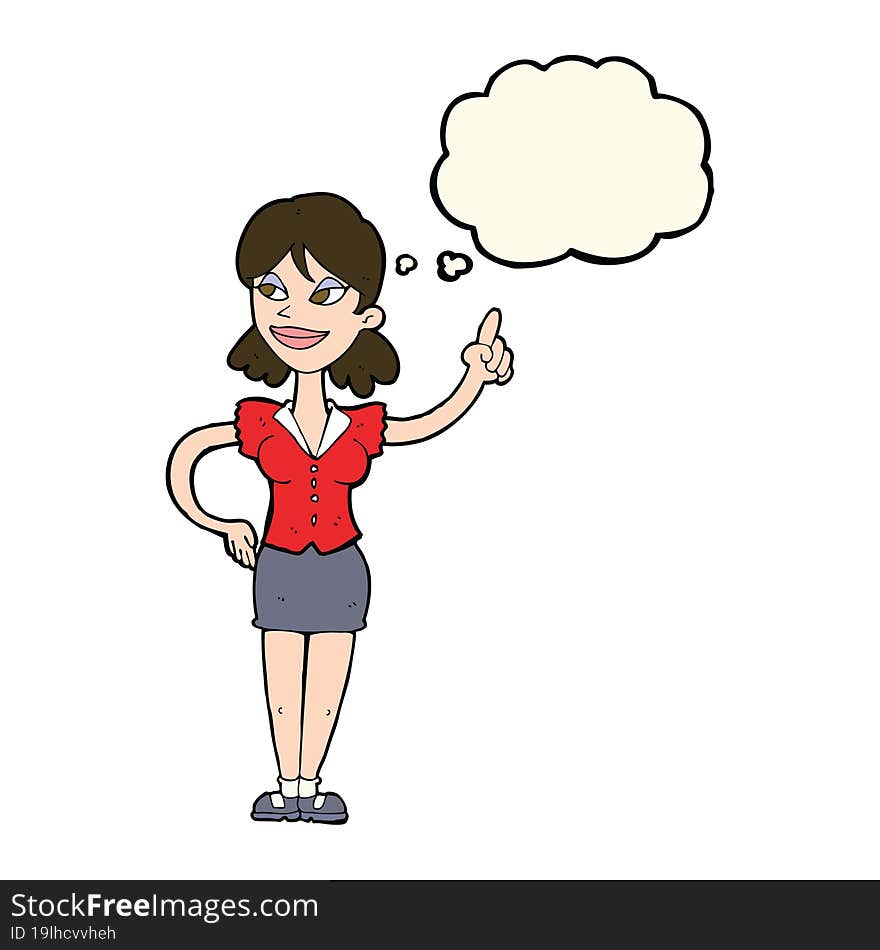 cartoon woman with great idea with thought bubble