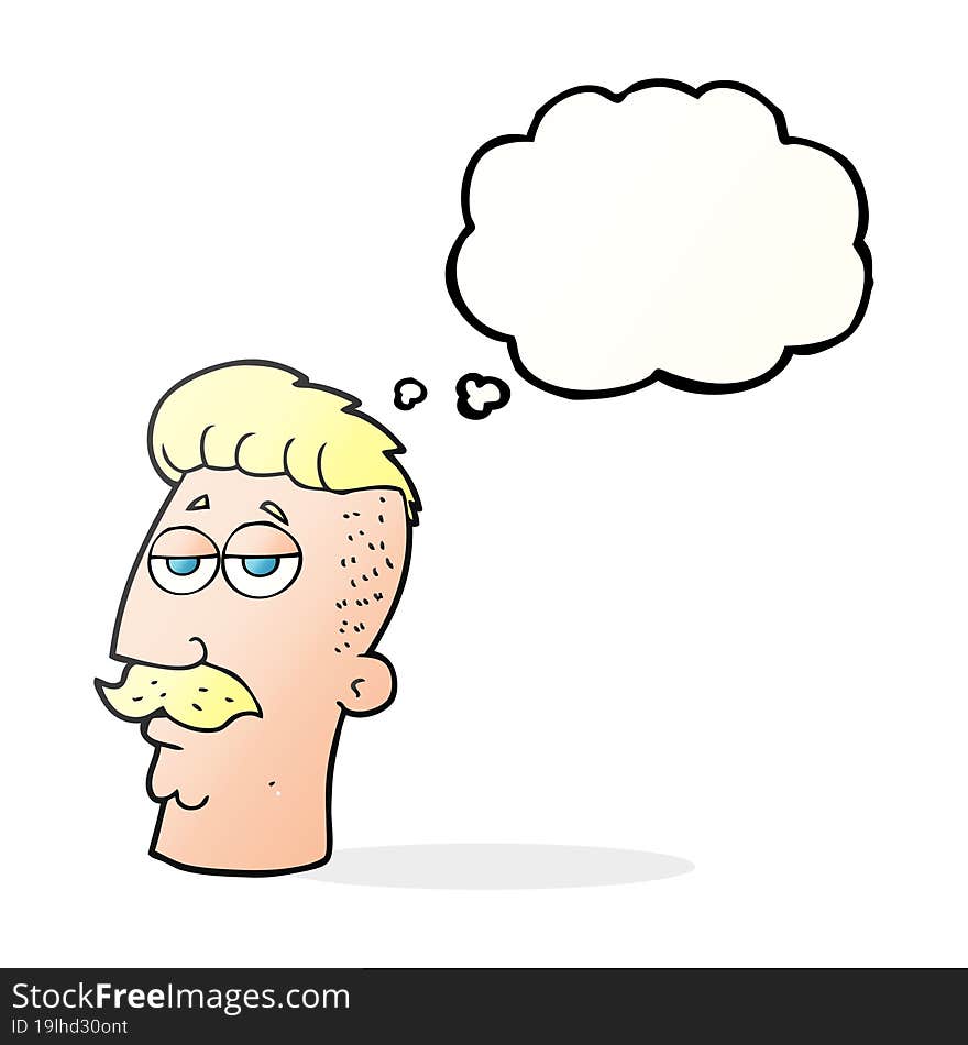 freehand drawn thought bubble cartoon man with hipster hair cut