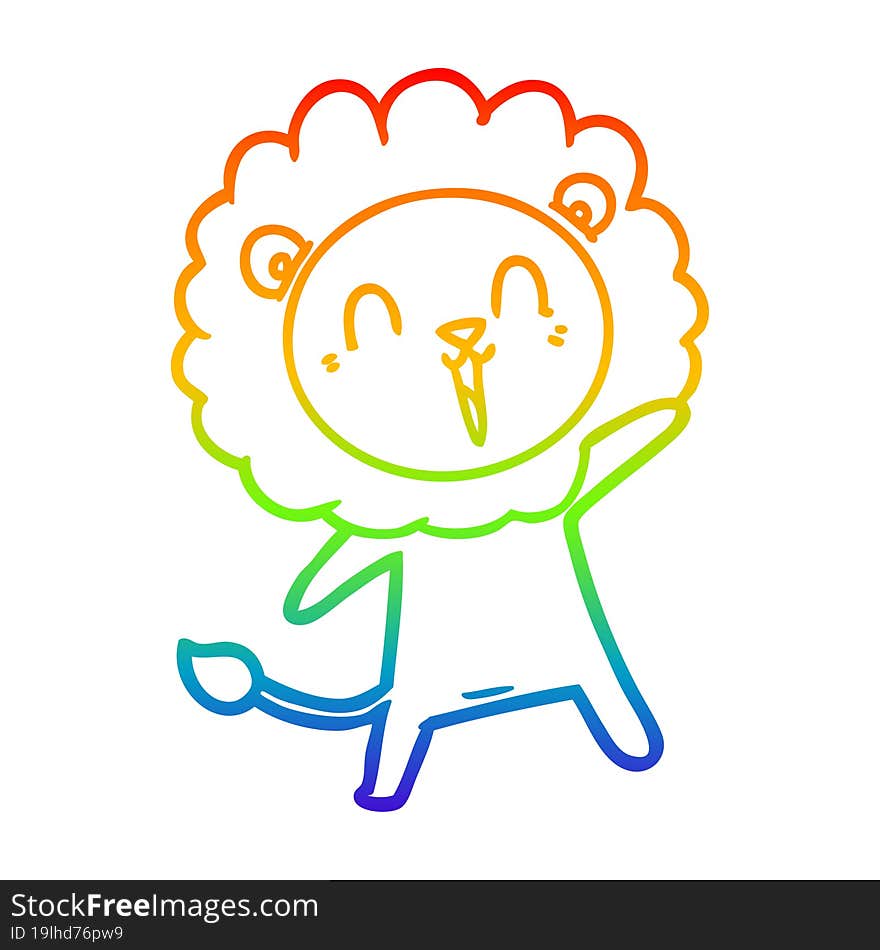 rainbow gradient line drawing of a laughing lion cartoon