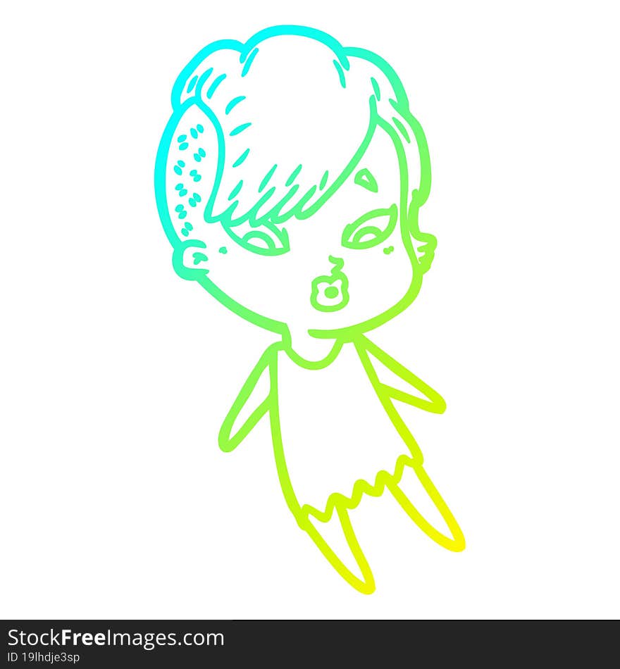 cold gradient line drawing cartoon surprised girl