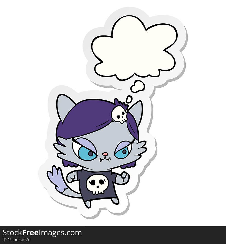 cartoon tough cat girl and thought bubble as a printed sticker