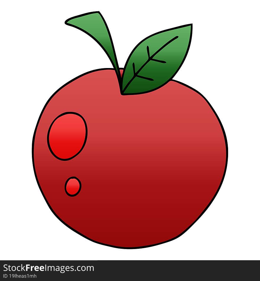 gradient shaded quirky cartoon red apple. gradient shaded quirky cartoon red apple