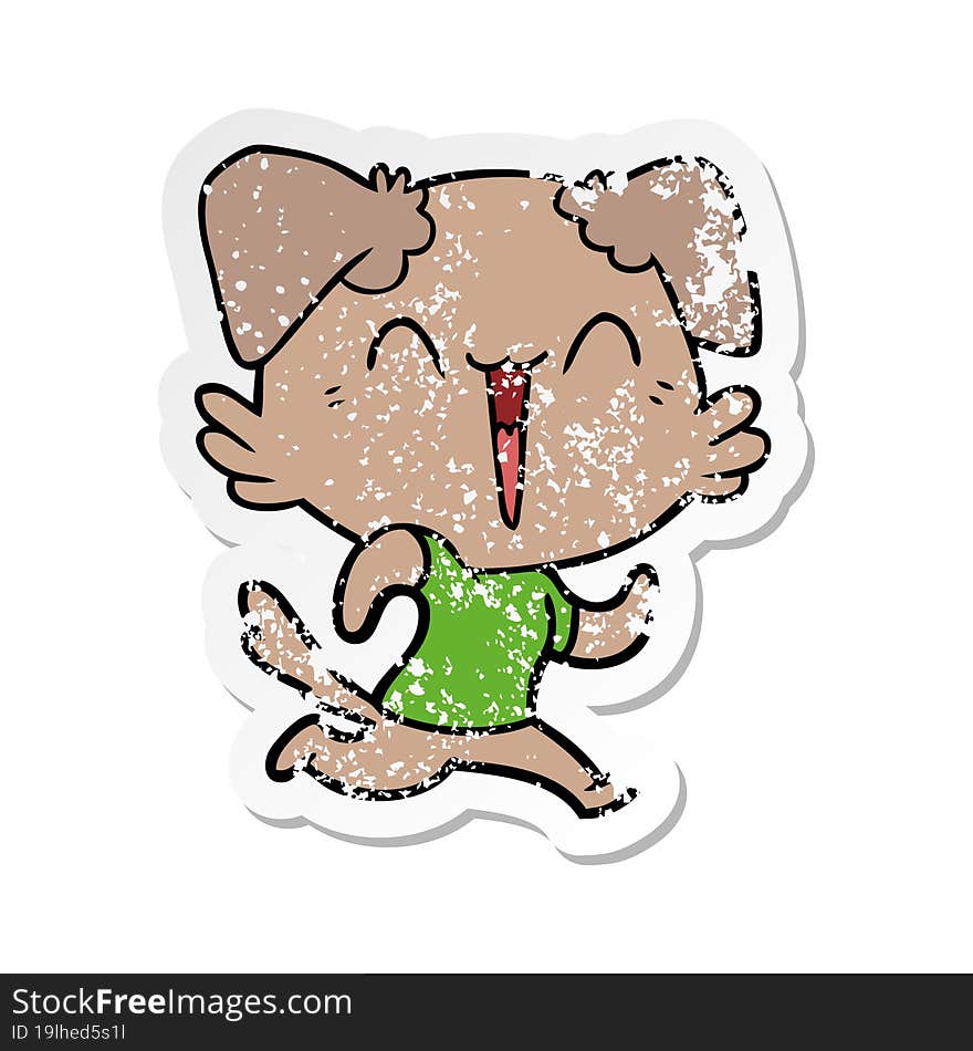 Distressed Sticker Of A Happy Little Dog Cartoon