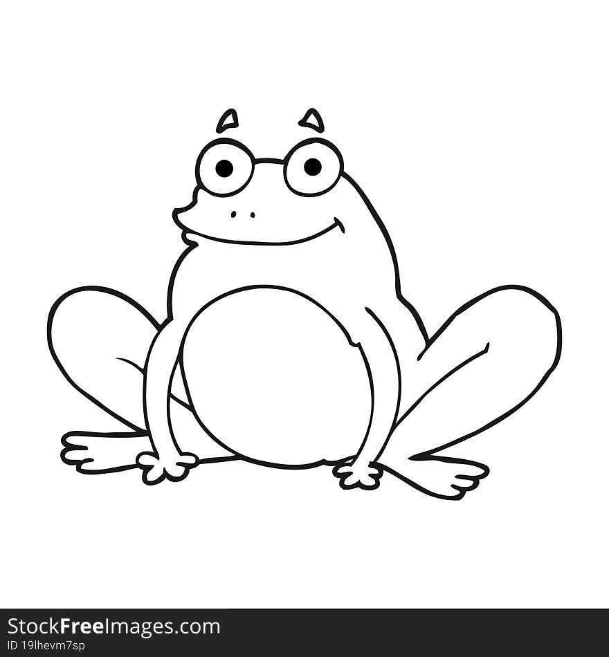 freehand drawn black and white cartoon happy frog