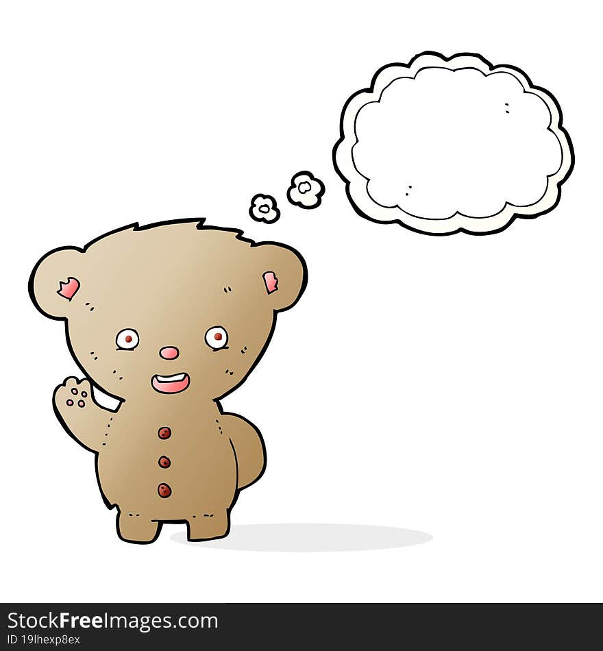 Cartoon Teddy Bear Waving With Thought Bubble