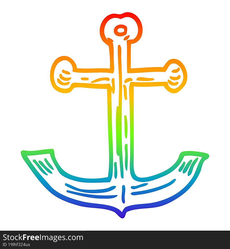 Rainbow Gradient Line Drawing Cartoon Ships Anchor