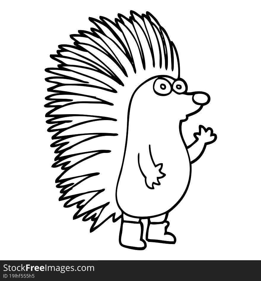 Line Drawing Cartoon Spiky Hedgehog