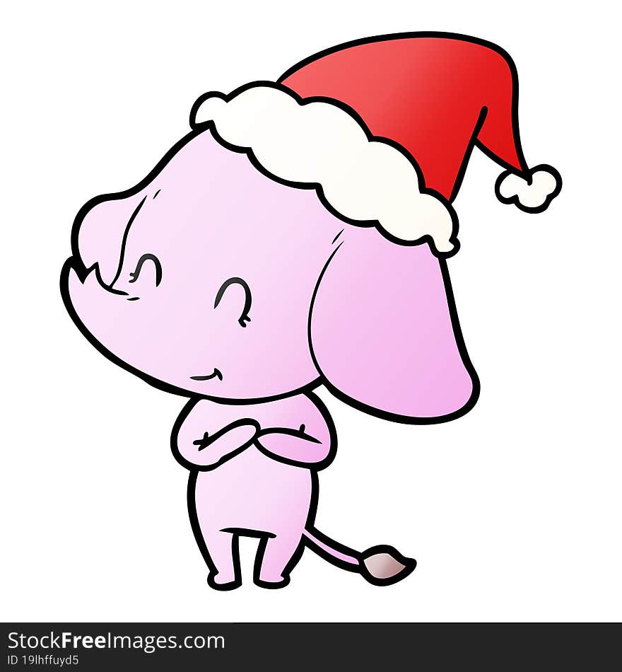 cute gradient cartoon of a elephant wearing santa hat