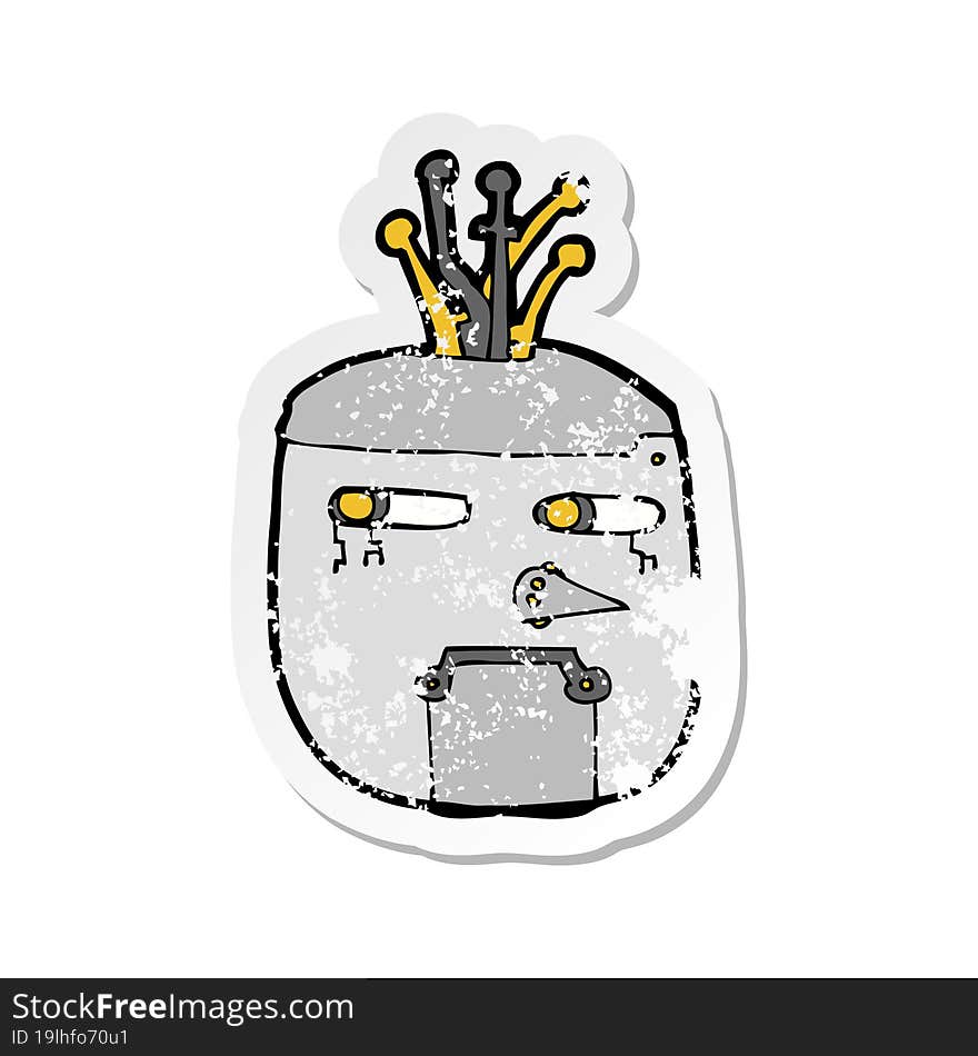 retro distressed sticker of a cartoon robot head