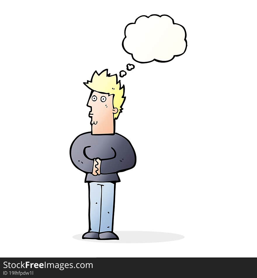 cartoon nervous man with thought bubble