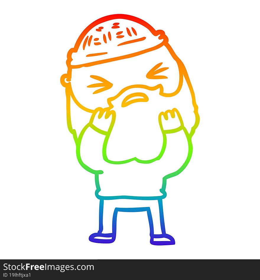 rainbow gradient line drawing of a cartoon man with beard