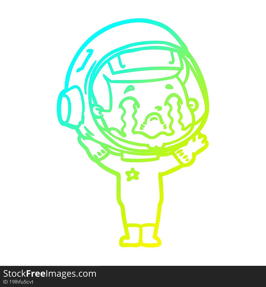 cold gradient line drawing of a cartoon crying astronaut