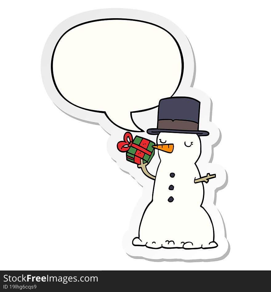 cartoon snowman and speech bubble sticker