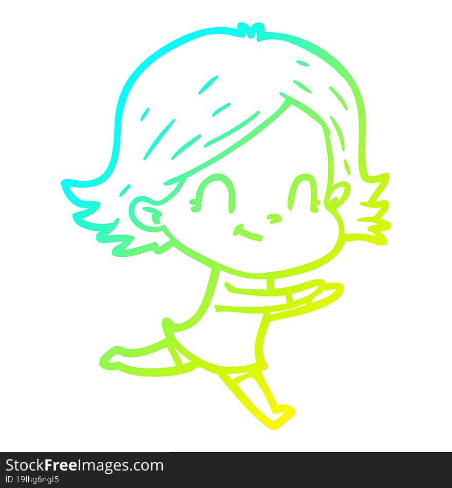 Cold Gradient Line Drawing Cartoon Friendly Girl