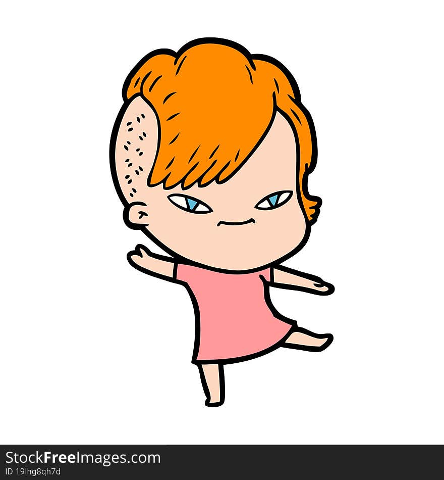 cute cartoon girl with hipster haircut. cute cartoon girl with hipster haircut