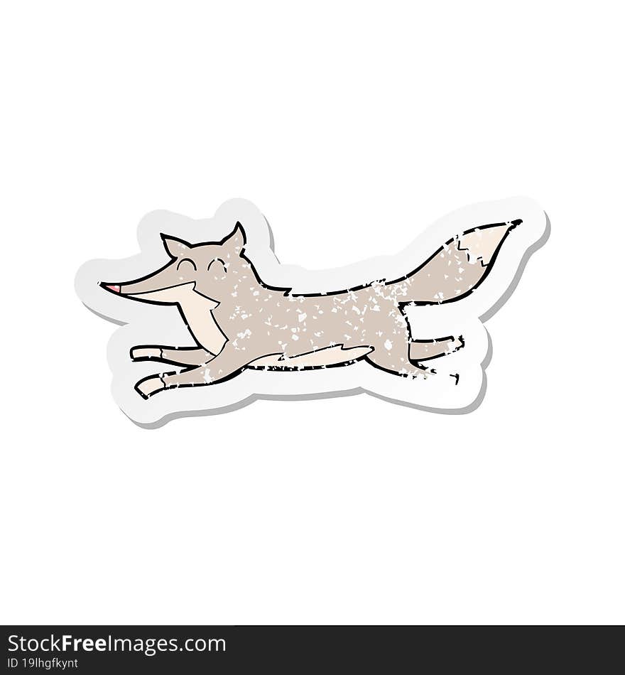 retro distressed sticker of a cartoon running wolf