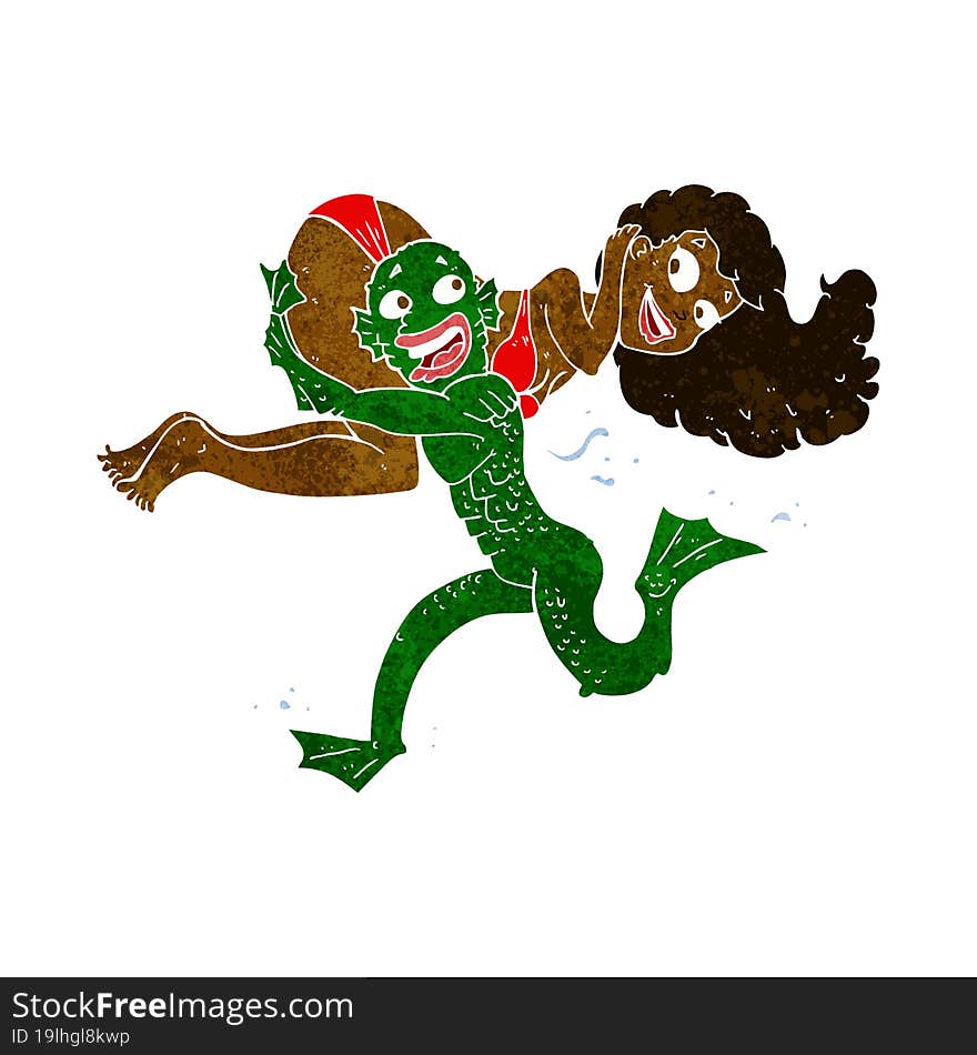 cartoon swamp monster carrying girl in bikini