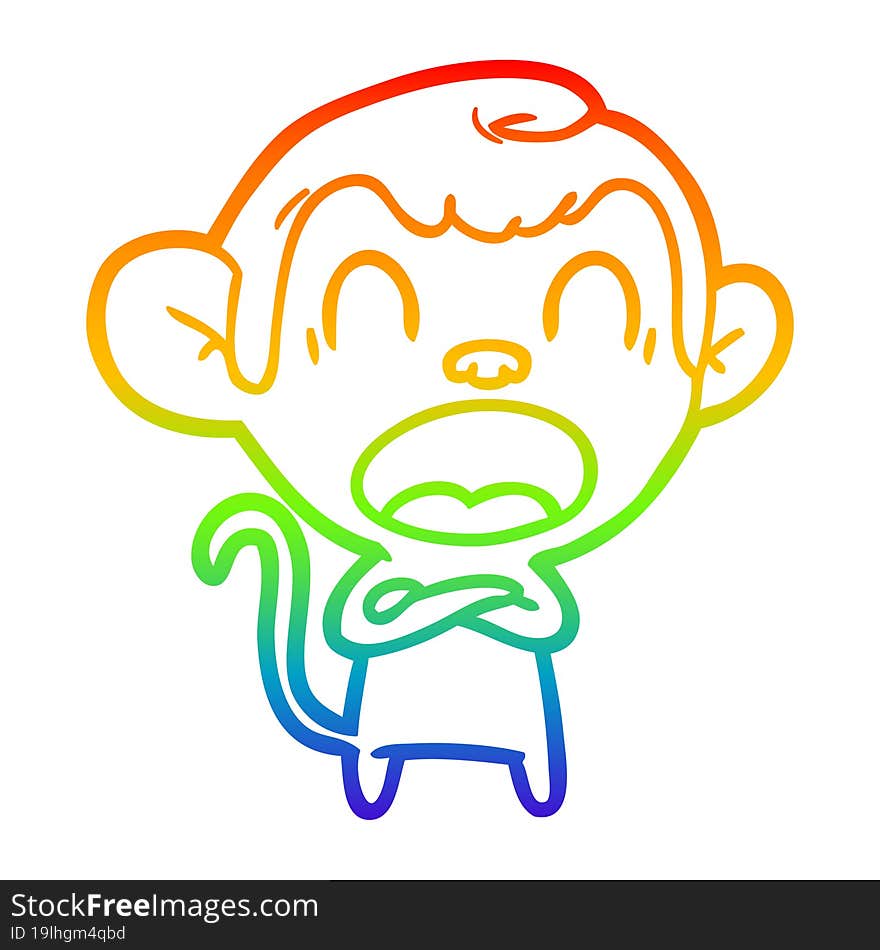 Rainbow Gradient Line Drawing Shouting Cartoon Monkey