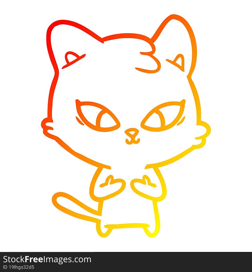 warm gradient line drawing of a cute cartoon cat